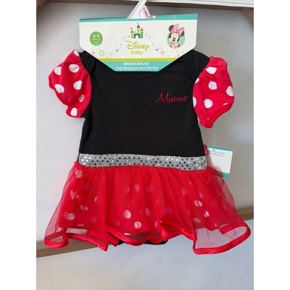 Baby Minnie dress with hat 6-9 months polka dots new